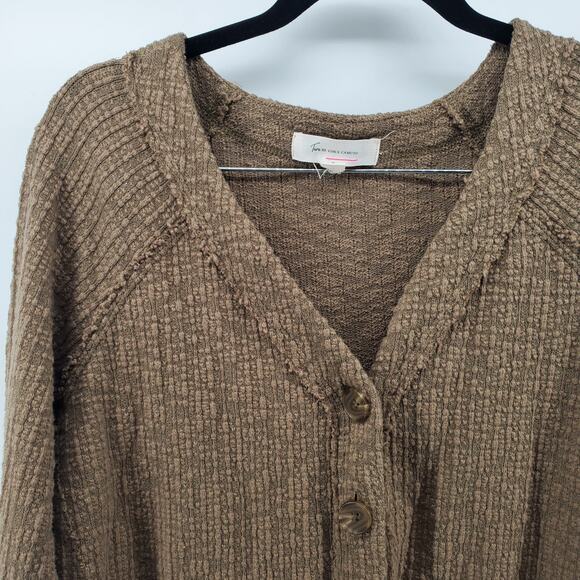 Two by Vince Camuto Women's Olive Green Thick Cotton Tweed Button Down Cardi |M - Picture 2 of 9